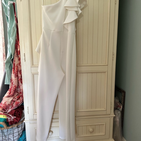 True Violet, white, off the shoulder jumpsuit. - Picture 5 of 5